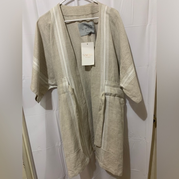 SIMPLE by TRISTA Fluorine Striped Denim Waist Tie Poncho Size Small - Picture 2 of 8